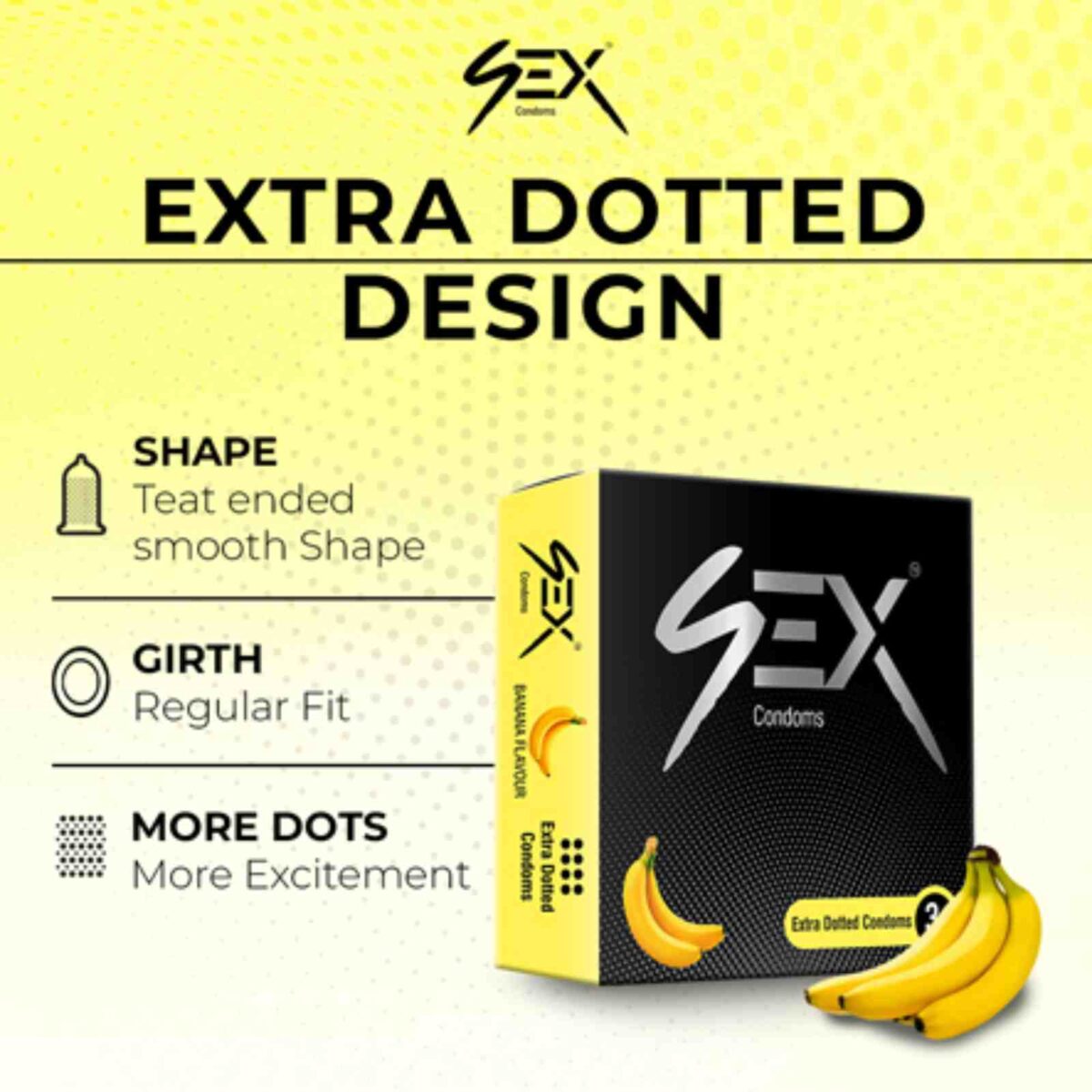4ex Extra Dotted Condoms Banana Flavour 3s – Medwork Pharma
